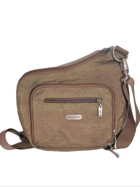 Baggallini Khaki Green Crossbody Travel Organizer Bag Guitar Strap Pre-Owned